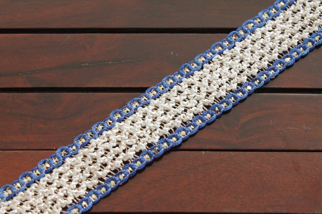 1 Yard Braided Fabric Trim-Blue and White Fabric Ribbon Trim