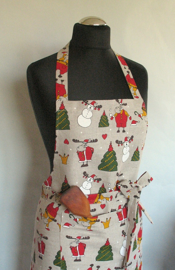 Linen Kitchen Utility Apron Womens Aprons for women Christmas