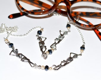 Glasses Chain, Skeleton Eyeglass Chain, Ladies Accessories, Beaded Spectacle Chain, Goth Accessories, Skeleton Jewellery, Glasses Lanyard