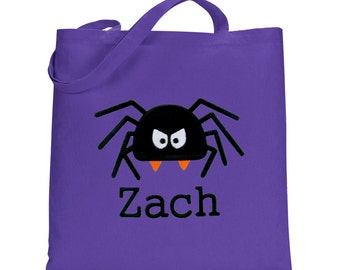 Halloween trick or treat Bags, personalized Halloween treat bags, spider treat tote bag