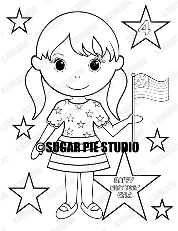 Patriotic 4th of july birthday coloring activity page PDF or