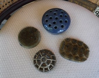 Vintage Flower Frogs x 4 three are metal and one is ceramic