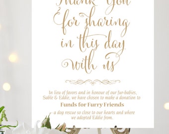 In Lieu of Favors Sign | 8 x 10 | Personalized | Bella | Antique Gold | I Create and You Print