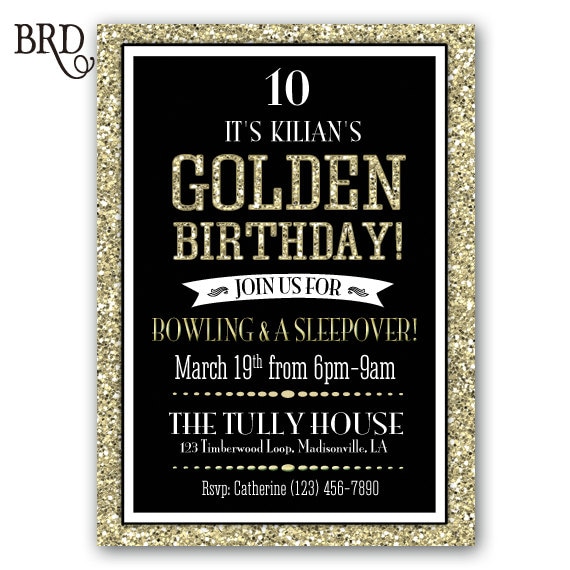Golden Birthday Party Invitation Gold Black Birthday Golden