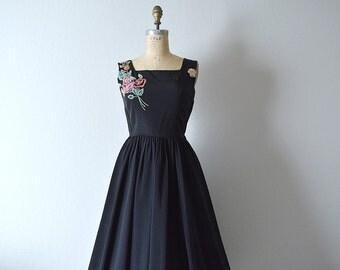 Vintage 1950s black taffeta dress . 50s party dress