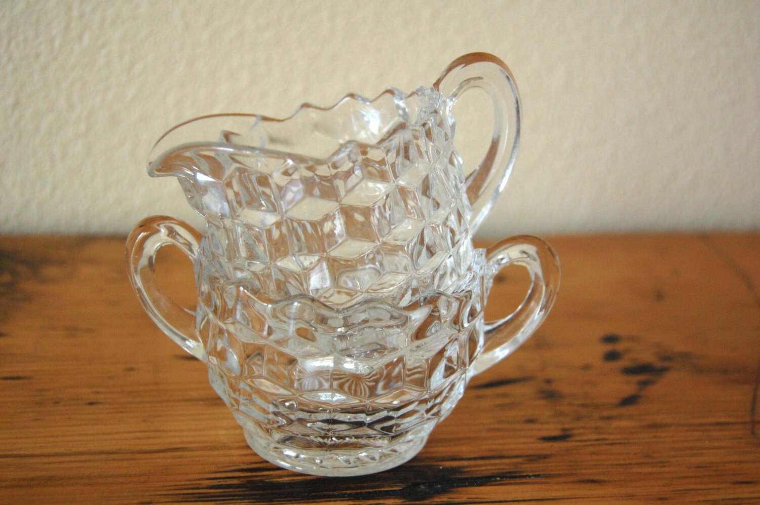 Vintage Fostoria Creamer and Sugar Bowl Vintage Glass Creamer