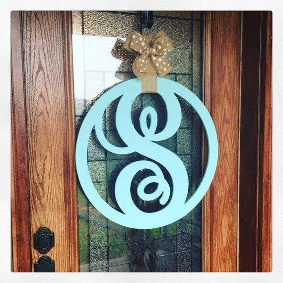Items similar to 23" HUGE circle script inital door hanger CUSTOM COLOR