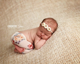 Newborn Trio Headband...Baby Bows...Briar Rose Headband...Photography Prop Headband...Triple Rose Headband