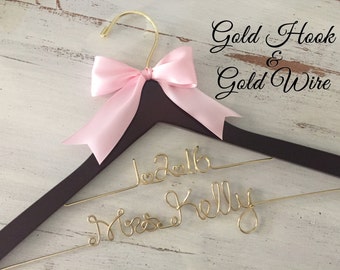Gold Wire Wedding Hanger, Bridal Hanger, Personalized Bride Hanger, Gold Wedding, Brides Hanger, Mrs Hanger, Name Hanger, Personalized Gift