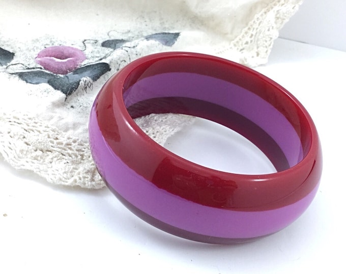 Cool Vintage Cherry Red, Purple, & Pink Celluloid Bangle Bangle Bracelet. Striped. Clearance