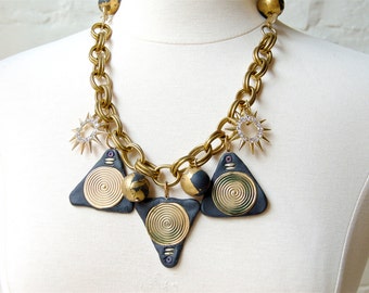 Black and Gold "Triangles" Sculpted Necklace- Statement Necklace - Handmade - one of a kind- by Pauletta Brooks