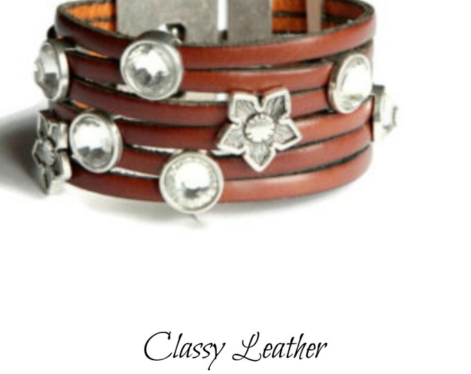 Women Leather Cuff,Crystal bracelet,flowers bracelet,leather cuff,women accessorie,fashion accessorie,best gift,women bracelet,women cuff