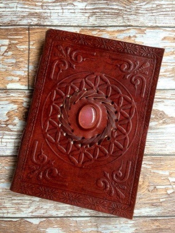 LEATHER CRYSTAL JOURNAL- S - Embossed Journal- Leather Notebook- Leather Diary- Crystal Journal- Scrapbook- Handmade Diary- Travel- Sketch