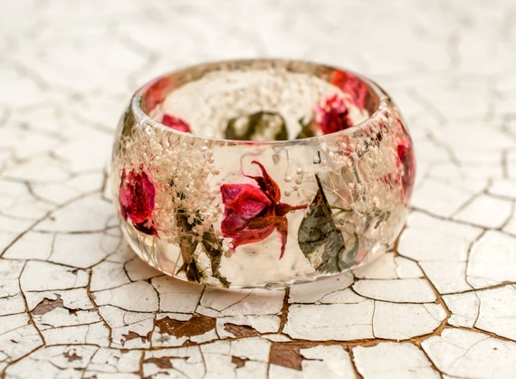 Resin Jewelry. Real Rose Bangle resin Bracelet. by PAGANEuniques