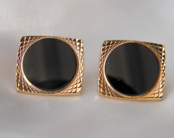 60s West Germany Black Glass Cufflinks / Mens Jewelry / Vintage Jewelry / Jewellery