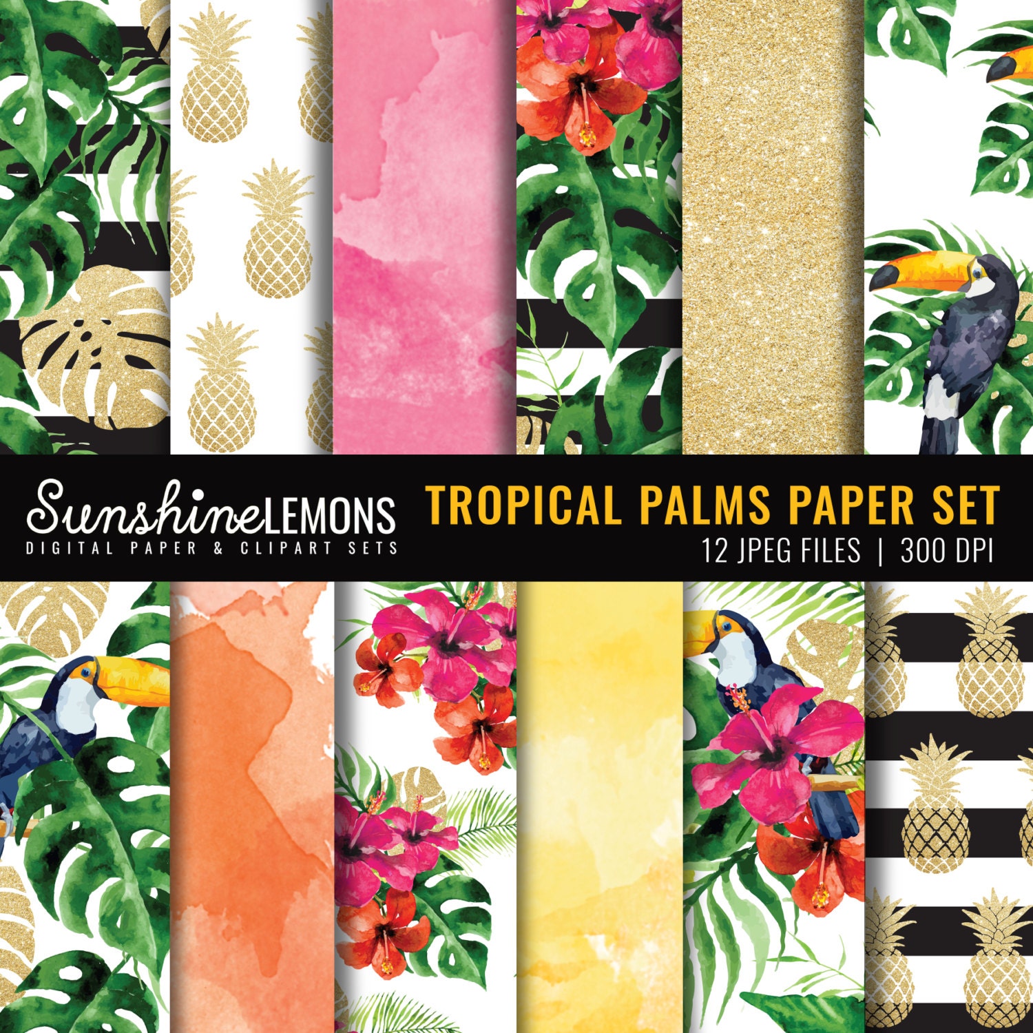 Tropical Palms Digital Paper Pack Summer Digital Paper Set