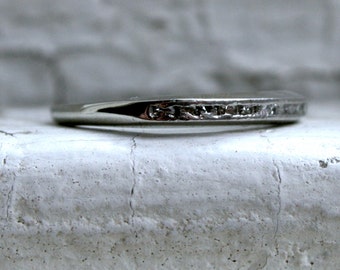 Thin Vintage Channel 14K White Gold Diamond Wedding Band - 0.15ct