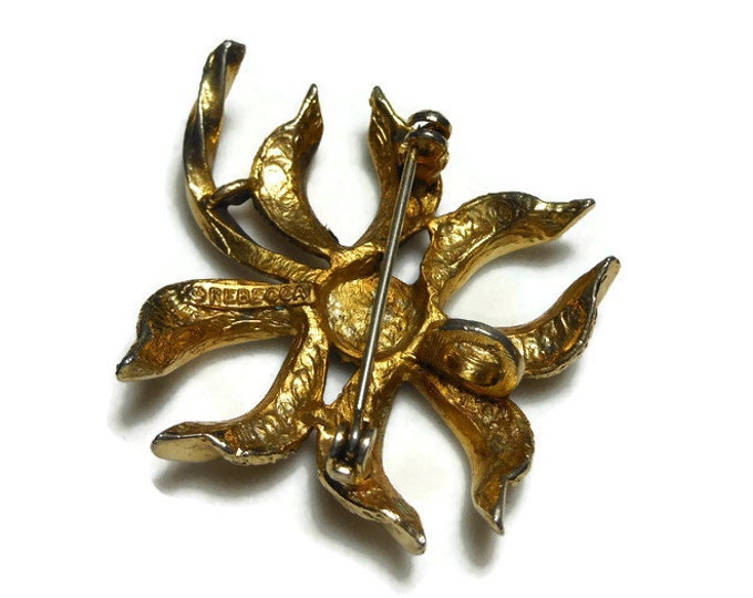 FREE SHIPPING 1950s 60s Rebecca brooch pendant, signed floral two tone gold spray over silver pin pendant combination.