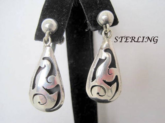 Sterling Silver Earrings - Mexico 925 - Dangle Earrings - Signed RRR - Screw Backs