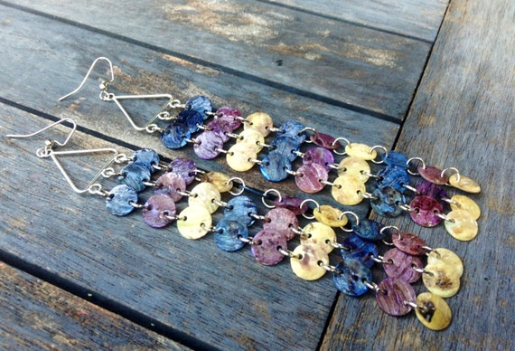 Dark Blue, Purple & Natural Mussel Shell Duster Earrings