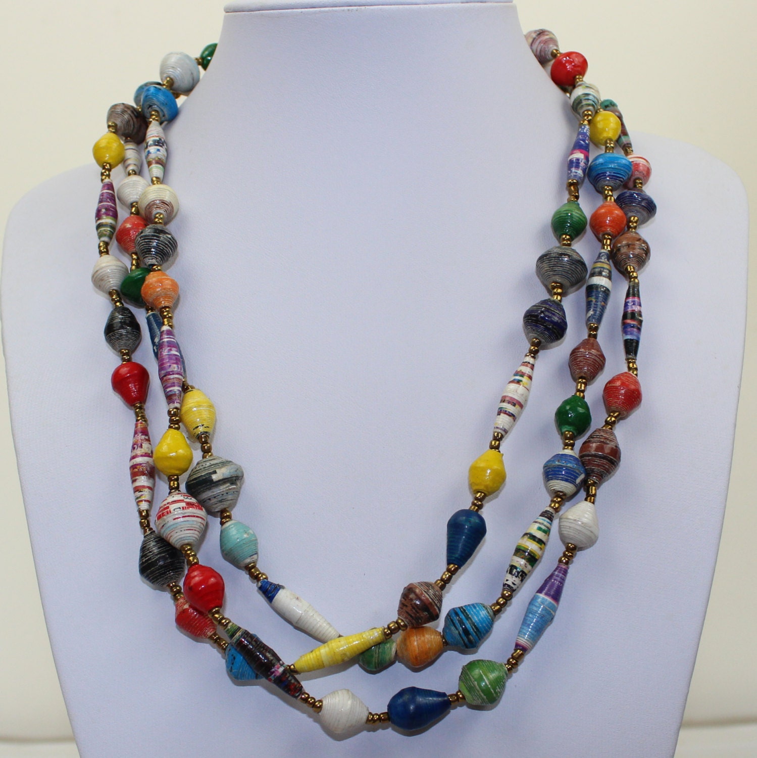 Hand Rolled Paper Beads Necklace. Ethnic African. Paper Mache.