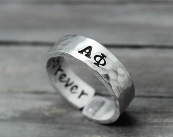Alpha Phi Ring, Hammered Sorority Ring, personalized jewelry, hand stamped ring, handstamped jewelry, Sorority Jewelry
