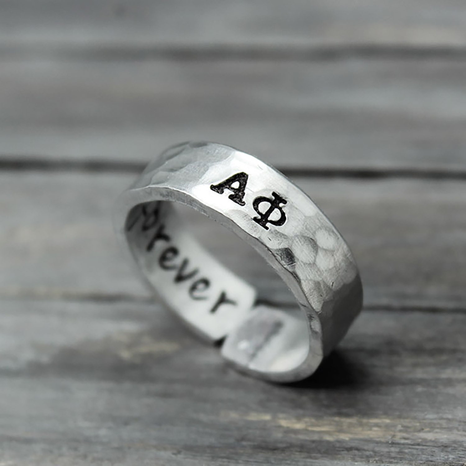 Alpha Phi Ring Hammered Sorority Ring personalized jewelry