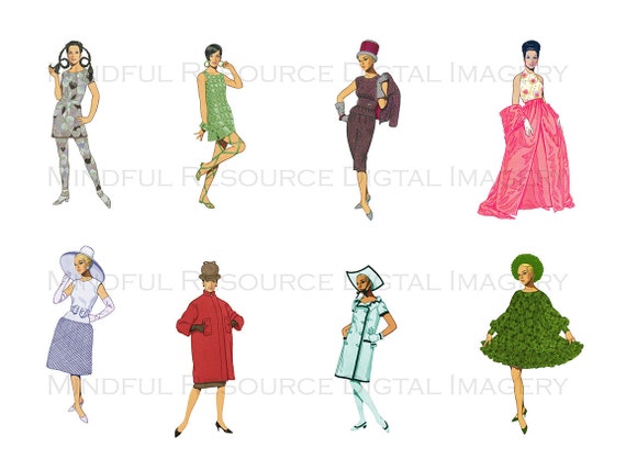 Groovy 60s Paper Doll Clip Art Retro Fashion Printables Mod Mini Dress ...