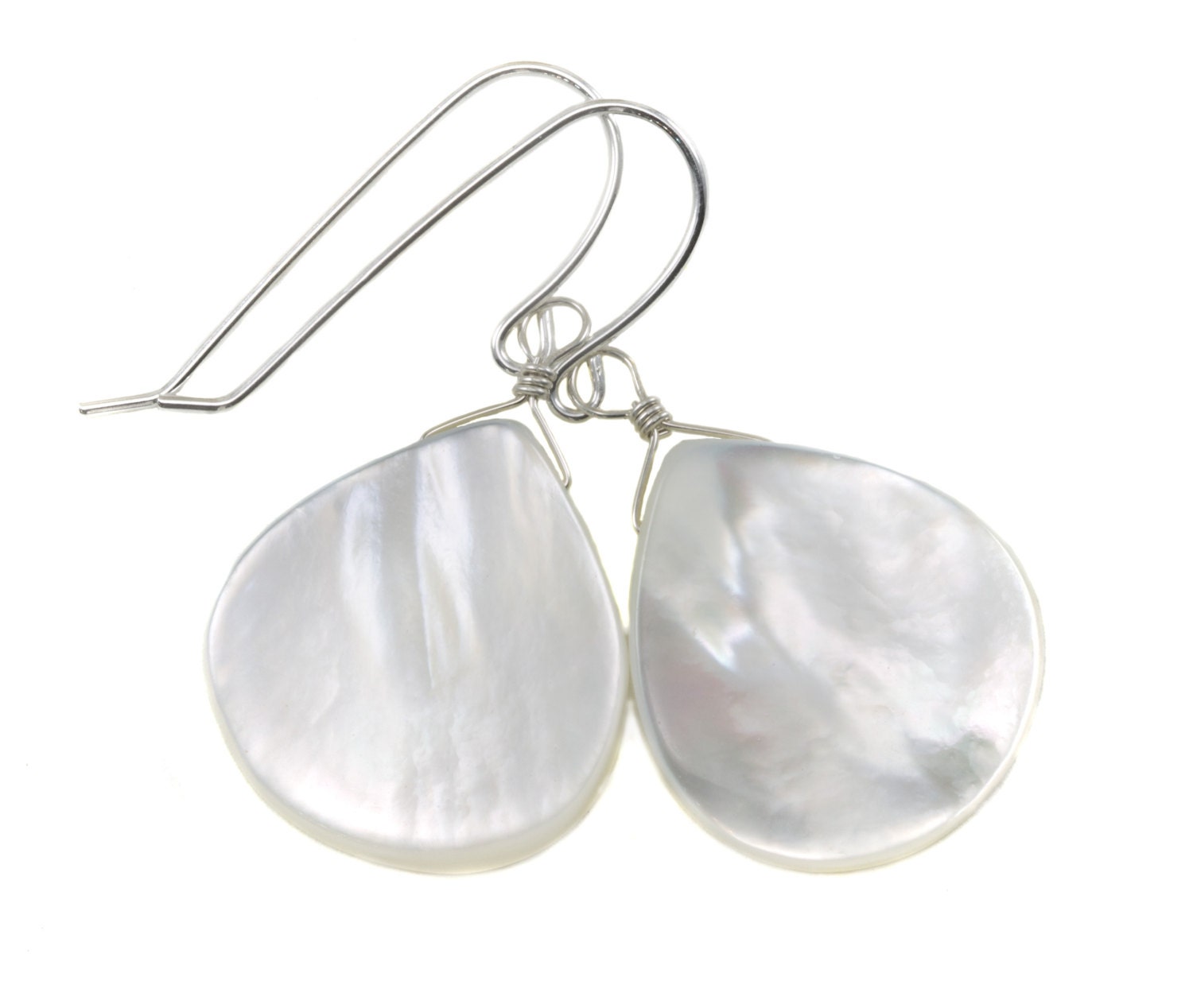 Mother Of Pearl Earrings White Shell Heart Shaped Teardrop