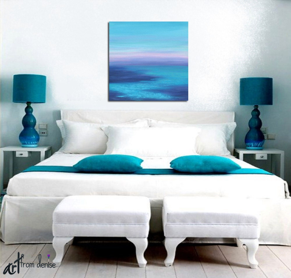 Navy blue teal home wall decor Large abstract seashore Big