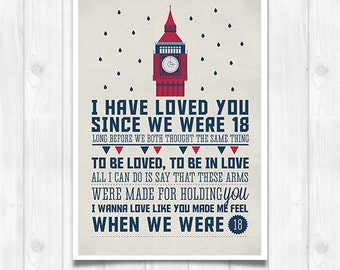 20% OFF!! One Direction print - 18 big ben - Music poster Music print Lyrics Print