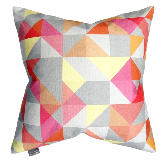 Pink Yellow Grey Geometric Cushion