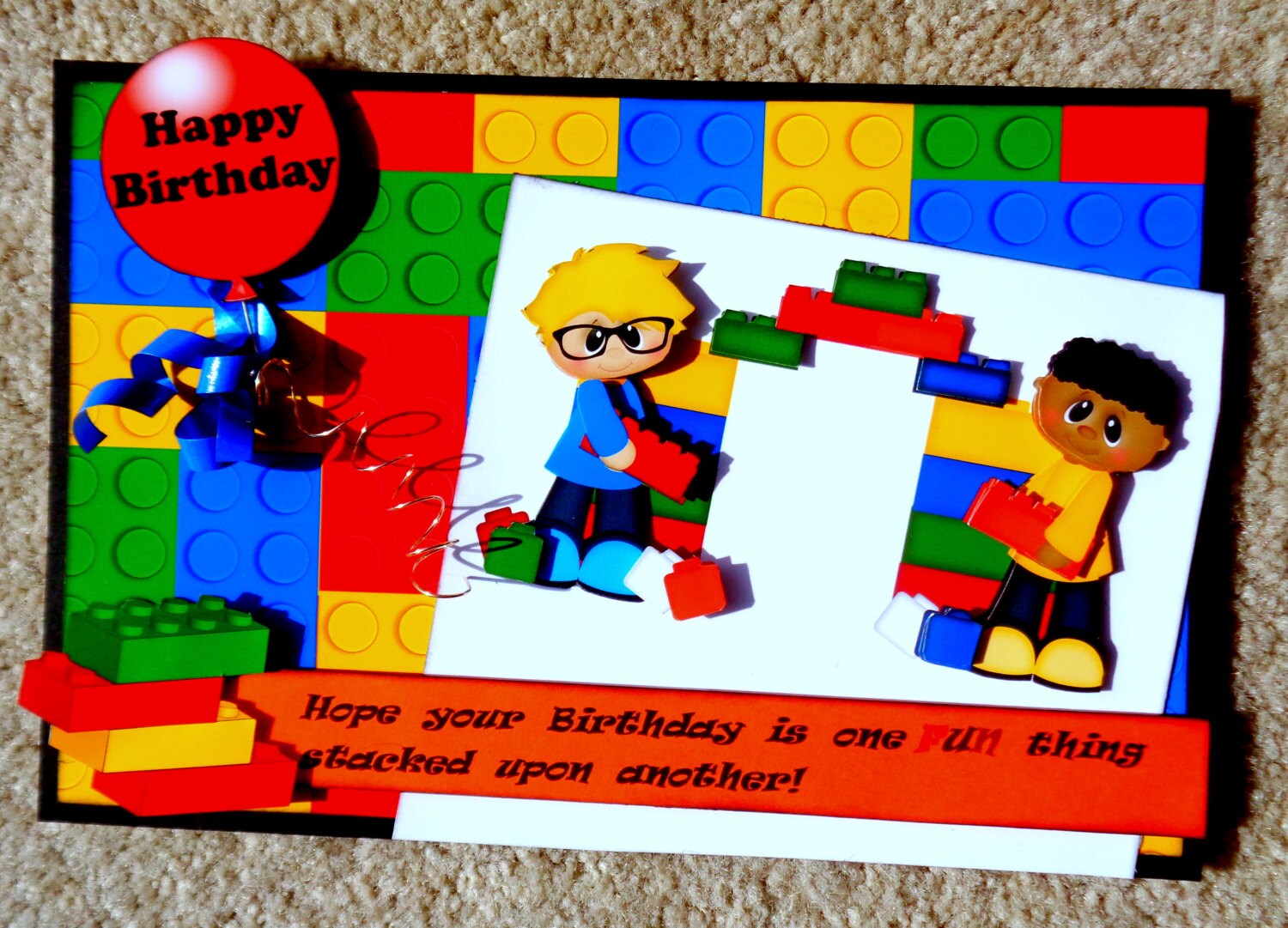 Lego Themed Birthday Handmade 3D Greeting Card with Paper