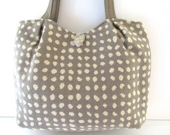 Taupe and Beige Polka Dot Tote Bag Shoulder Bag Everyday Bag Handbag Purse