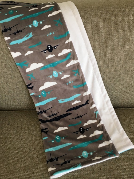 Airplane Blanket in Minky Cuddle Fabric Fly by PoppintreeHollow