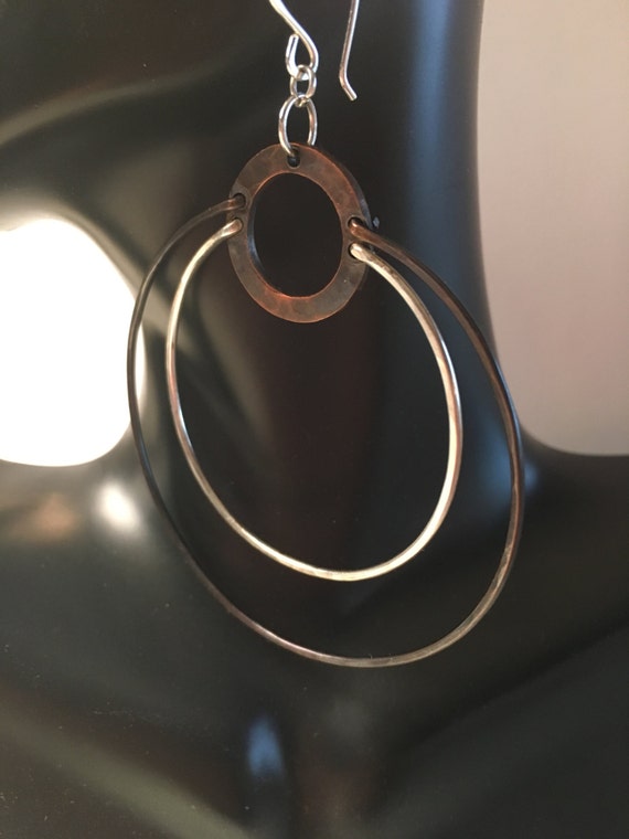 Large Mixed Metal Hoops Sterling Silver and Copper Hoops