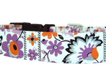 Purple and Orange Floral Dog Collar; Flower Dog Collar: Plum Petunia