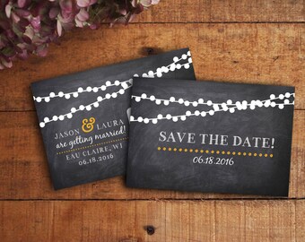Save the Date Postcard String of Lights Rustic