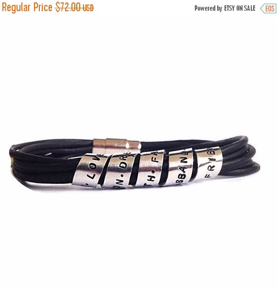 BLACK FRIDAY SALE Mens Bracelet, Personalized Silver and Leather