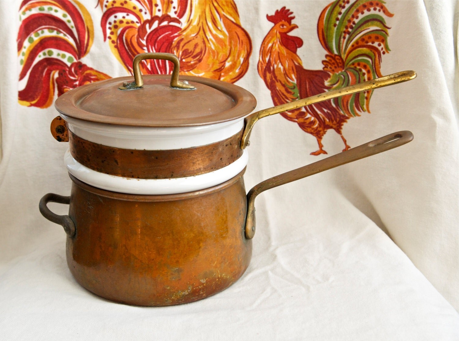 Vintage copper double boiler with ceramic insert...