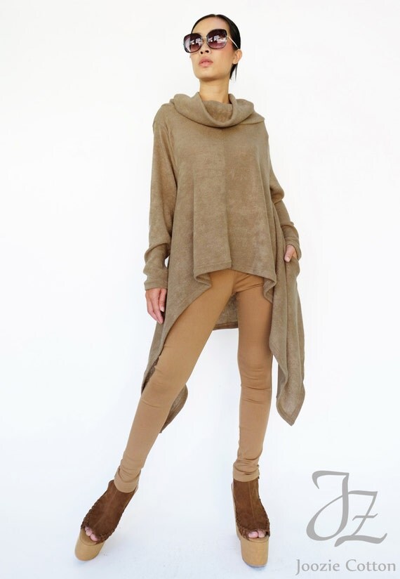 NO.189 Dusty Light Brown Knitted Cowl Neck Long by JoozieCotton