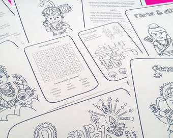 8 x Diwali / Rangoli Colouring / Hindi God Colouring / Activity Pages