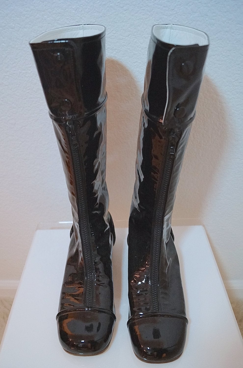 Courreges Black Patent Leather Go-Go Boots US Size 9 EU 40