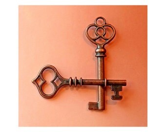 Antique Copper, Vintage Style, Skeleton Key, Pendant, Charm, 60 mm, Sold in Pairs