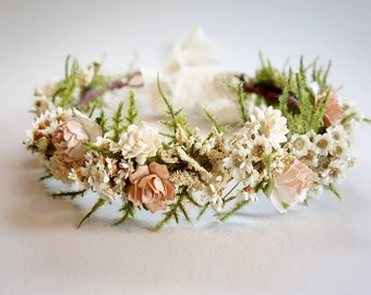 Bridal Flower Crown, Blush Wedding, Dried Flower Crown, Flower Crown, Mommy & Me Crown, Headdress, Boho Wedding, Head Wreath, DUSTY ROSE