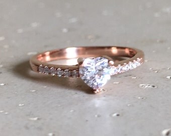 Rose Gold Heart Ring- Rose Gold Promise Ring- Heart Shape Engagement Ring- Heart Anniversary Ring