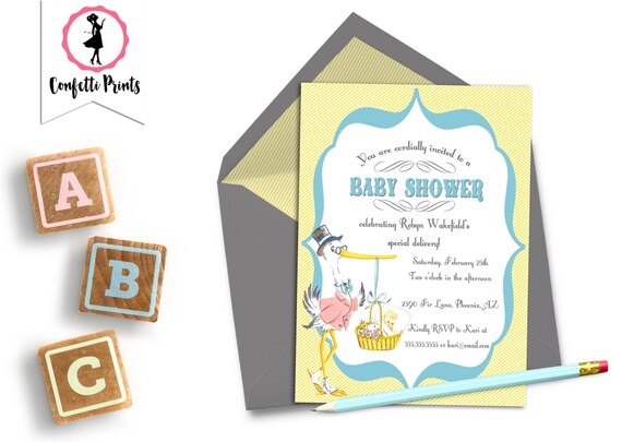 Vintage Baby Shower Invitation | Gender Neutral Baby Shower | Stork Baby Shower - SPECIAL DELIVERY | Printable Baby Shower Invitation Il_570xn