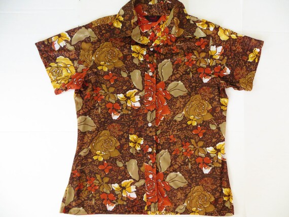 Vintage Shirt Retro 70s Shirt Nylon Disco Shirt Brown