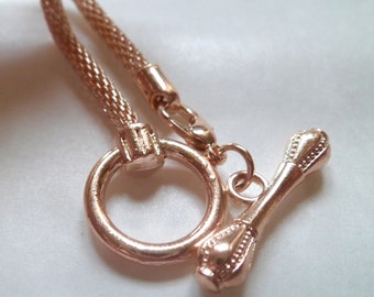 Rose gold bracelet, toggle bracelet, charm bracelet, european charm bracelet, mesh chain bracelet