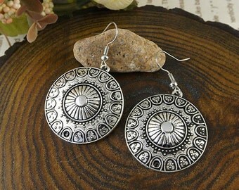 Ethnic Tribal Hmong Miao Silver Flower Filigree Flower Drop Dangle Earrings